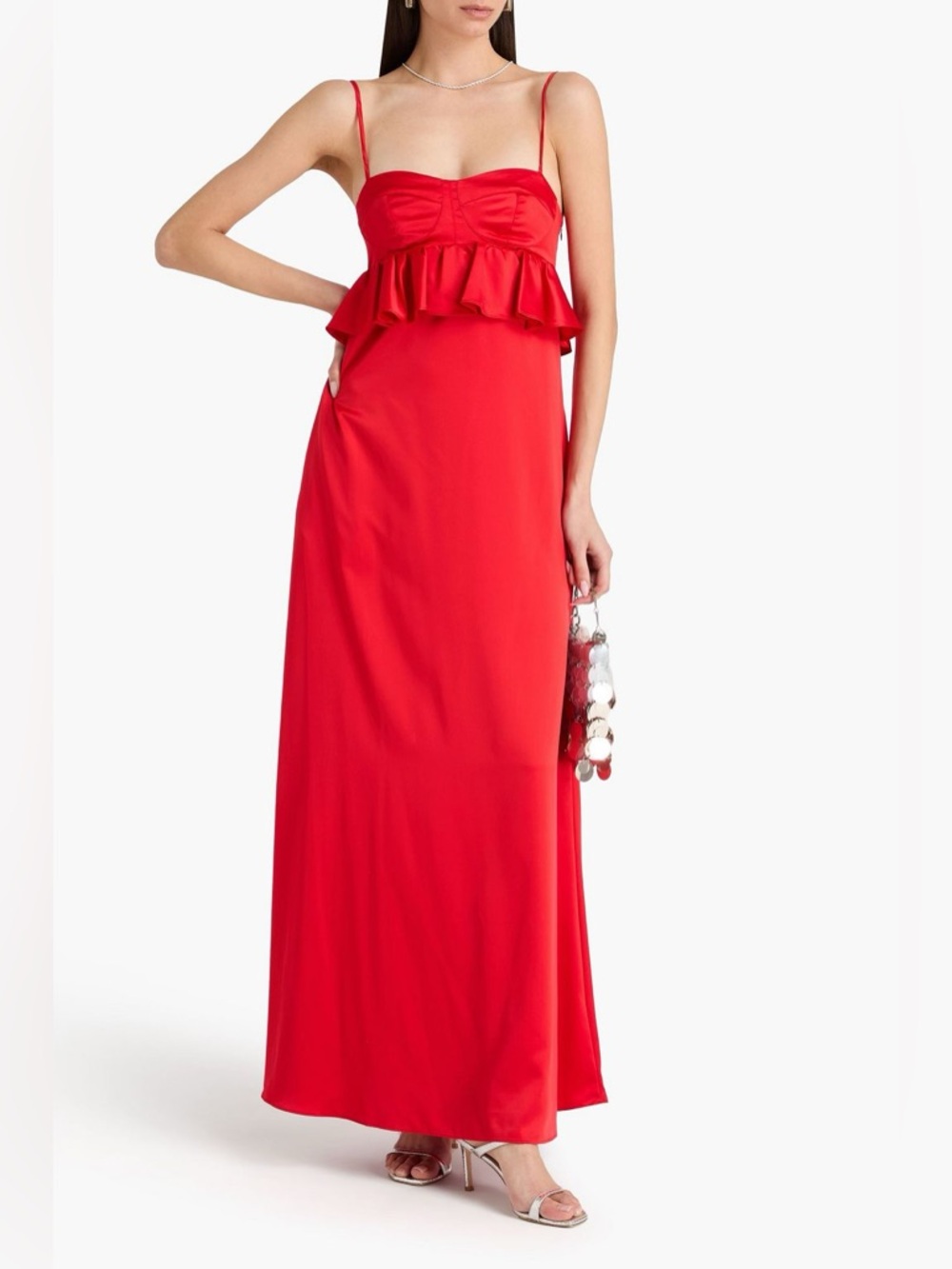 Kika Vargas Tuckernuck Scarlet Ruffled Satin Maxi Dress Size Large NWT